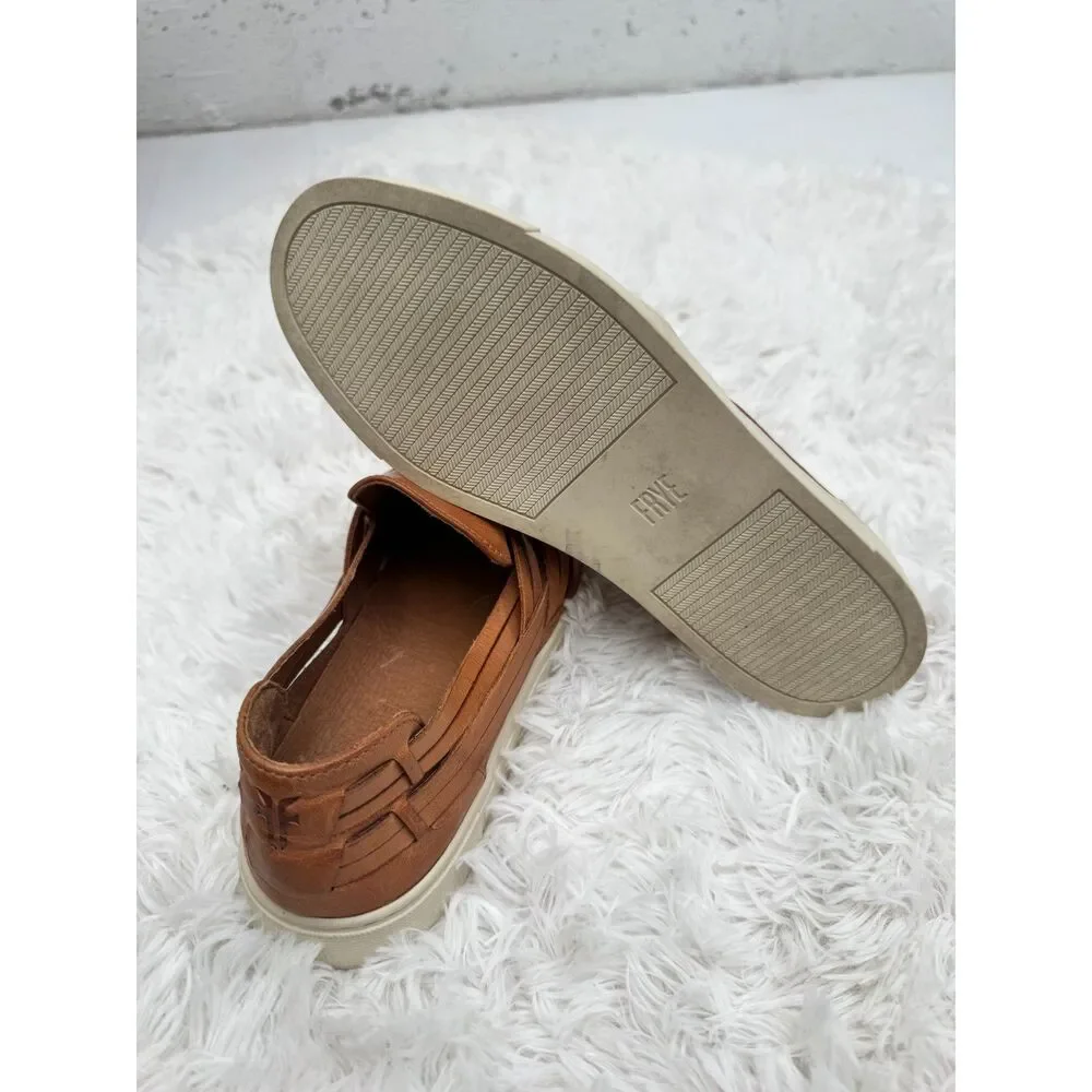 Frye Ivy Huarache Woven Leather Slip-On Sneakers Tan Cognac Size 8.5M